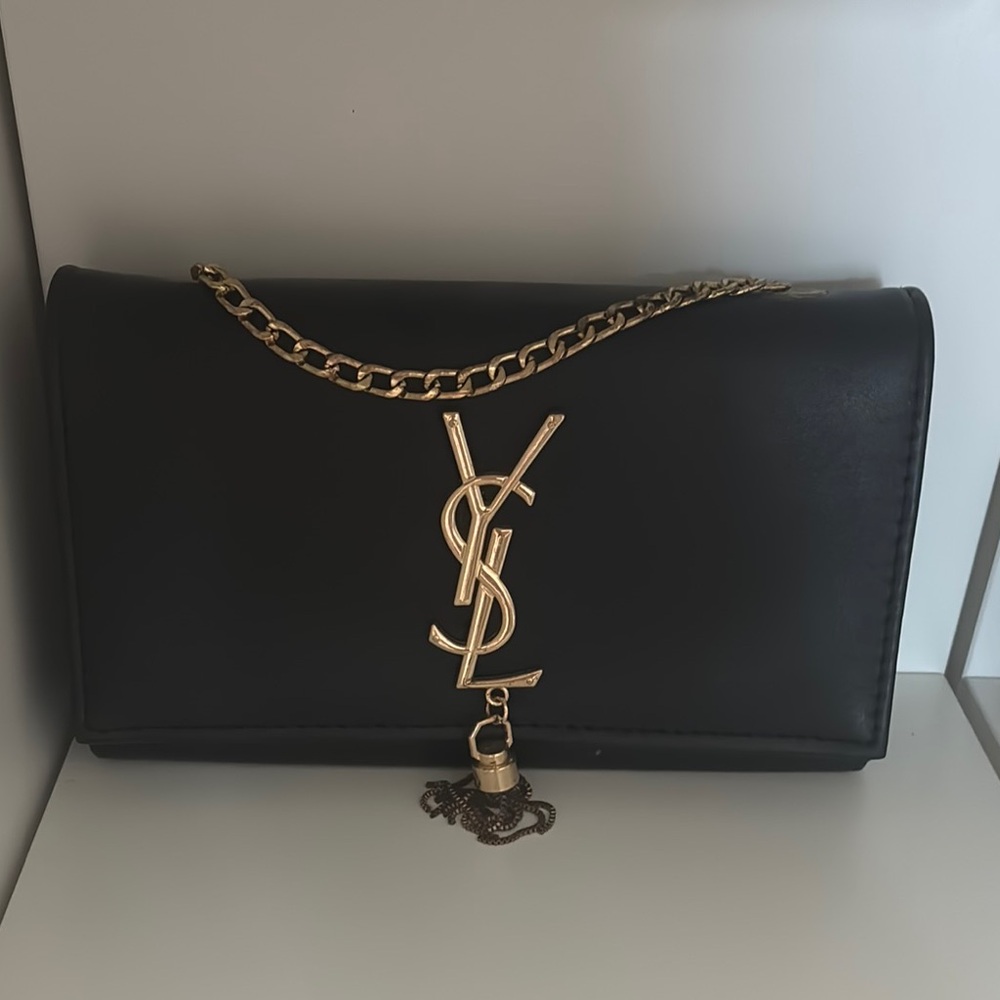 Yves Saint Laurent Black and Gold Crossbody Bag with Iconic Logo